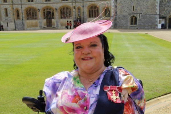 DISABILITY AND EQUALITY CAMPAIGNER ROSALEEN MORIARTY-SIMMONDS RECEIVES OBE FROM HER MAJESTY QUEEN ELIZABETH II AT WINDSOR CASTLE